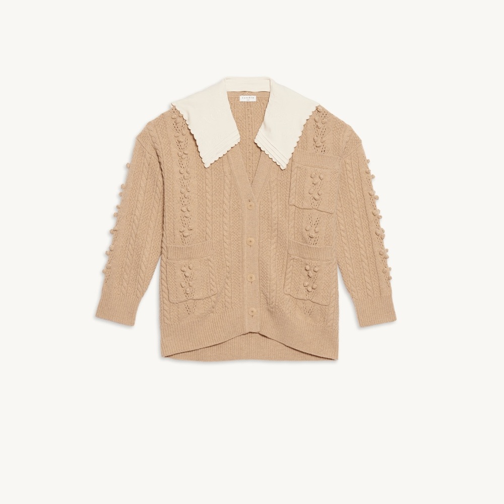 Sandro Tan Cardigan with White Collar